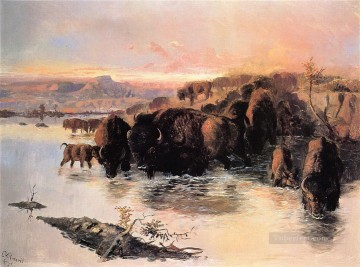 Animal Painting - La manada de búfalos 1895 Charles Marion Russell yak